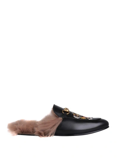 Gucci Princetown Embroidered Horsebit Backless Loafers In Nero