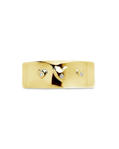 Sterling Forever Cz Engraved Heart Band Ring In Gold