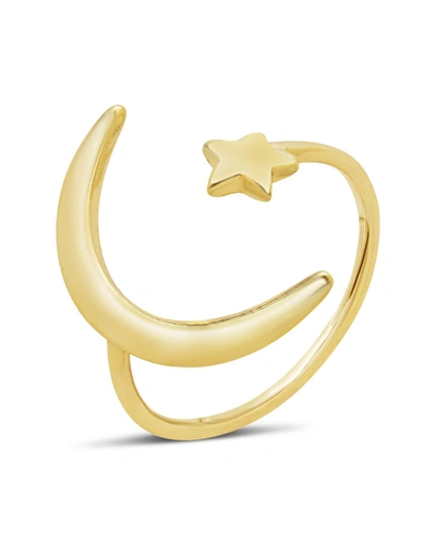 Sterling Forever Sterling Silver Crescent Moon Open Ring In Gold