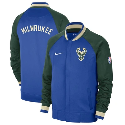 Nike Men's  Royal, Hunter Green Milwaukee Bucks 2022/23 City Edition Showtime Thermaflex Full-zip Jac In Royal,hunter Green