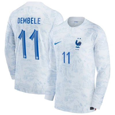 Nike Ousmane Dembele White France National Team 2022/23 Away Breathe Stadium Replica Long Sleeve Jer