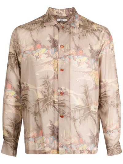 Bode Riviera Print Long Sleeve Silk Shirt In Neutrals