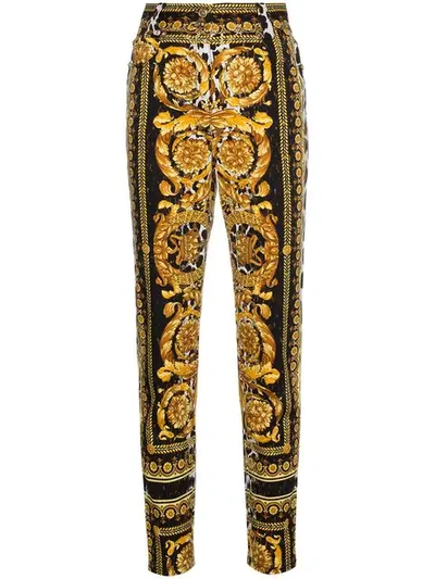 Versace High Waist Patterned Skinny Jeans In Yellow