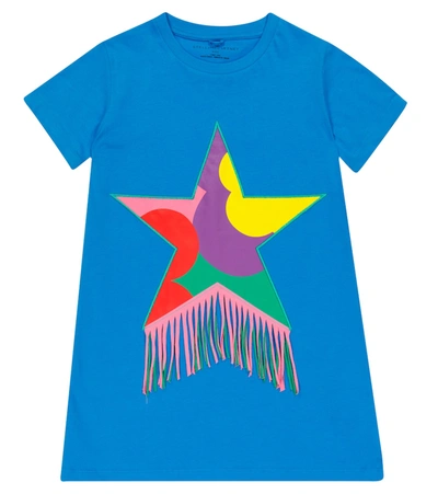 Stella Mccartney Kids Girls Blue Star Fringe T-shirt Dress In Azure-blue