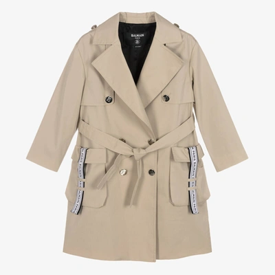 Balmain Kids' Girls Beige Logo Trench Coat