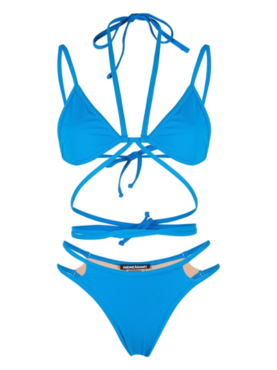 Andreädamo Fine-ribbed Wraparound Halterneck Bikini In Blue