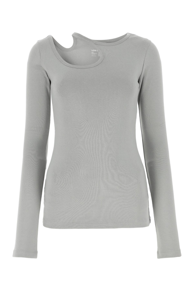 Low Classic Ribbed Crewneck Long Sleeve Fitted Top In Grey