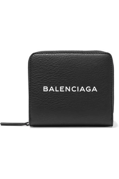 Balenciaga Logo-printed Textured-leather Wallet In Black