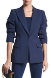 Michael Kors Cate Crushed Sleeve Double Crepe Blazer In Navy