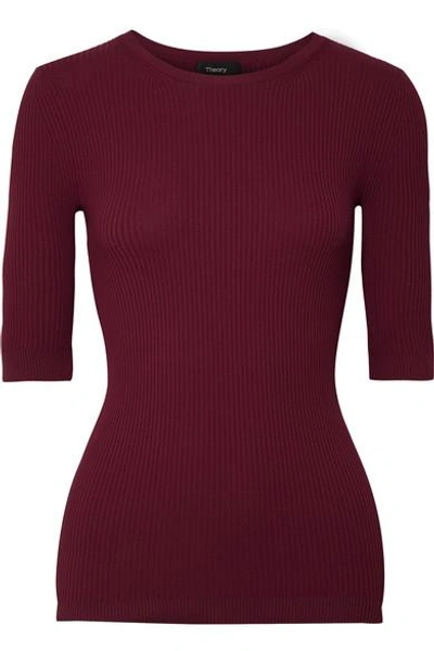Theory Ribbed Stretch-knit Top In Burgundy