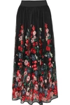 Maje Jamie Floral-embroidered Tulle Midi Skirt In Black