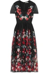Maje Raphael Floral-embroidered Tulle Midi Dress In Black