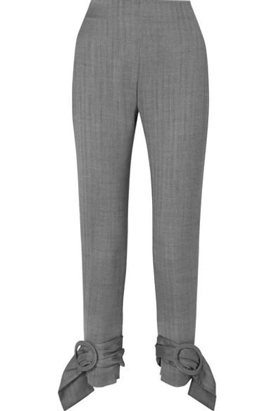 Carmen March Buckle-detailed Herringbone Wool Tapered Pants In Gray