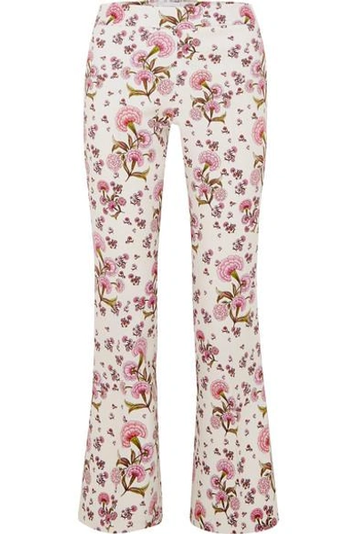 Giambattista Valli Dahlia Floral-print Kick-flare Crepe-cady Trousers In Ivory