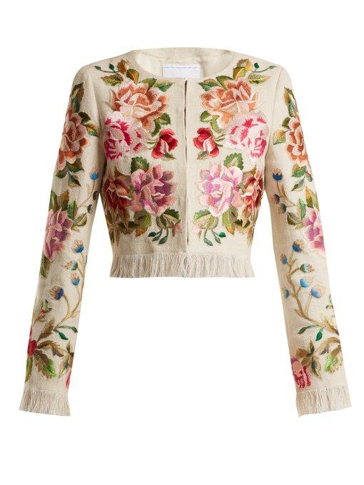 Andrew Gn - Floral Embroidered Linen Blend Jacket - Womens - Beige ...
