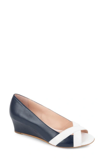 Patricia Green Como Peep Toe Wedge Sandal In Navy White