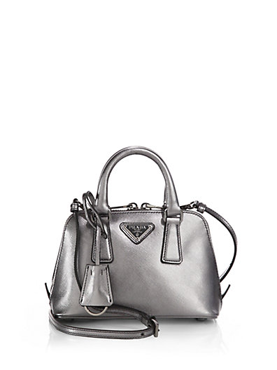 Prada Saffiano Lux Mini Promenade Bag In Cromo-silver | ModeSens