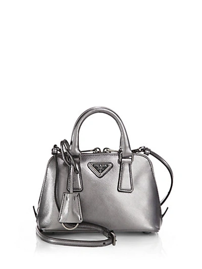 Prada Saffiano Lux Mini Promenade Bag In Cromo-silver