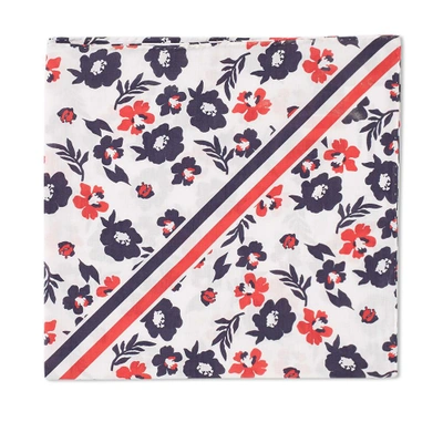 Thom Browne Diagonal Stripe Floral  Pocket Square In White