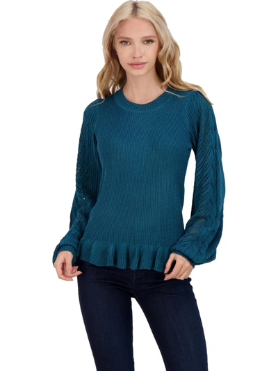 Jessica Simpson Gemma Womens Ruffled Crewneck Pullover Sweater In Blue