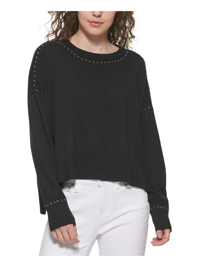 Dkny Womens Studded Crew Neck Pullover Sweater In Black