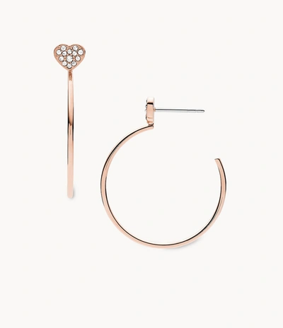 Fossil Women's Rose Gold Stainless Steel Hoop Earring In White