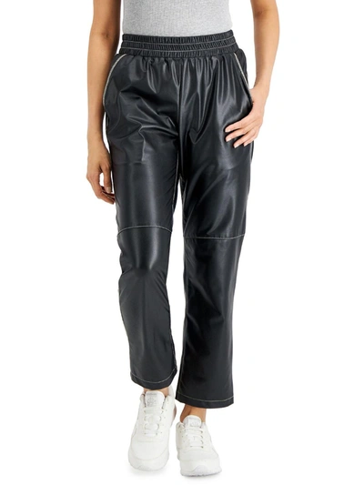 Lna Clothing Womens Faux Leather Contrast Trim Straight Leg Pants In Black