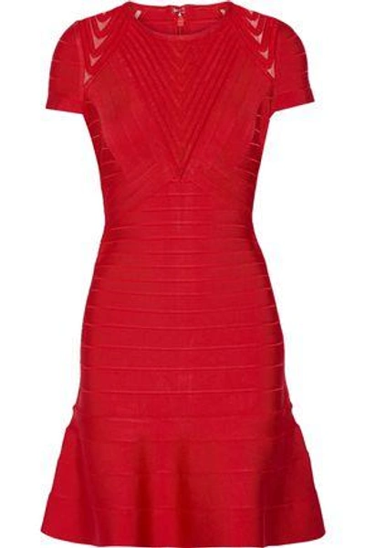Herve Leger Woman Color-block Crepe De Chine Wrap Dress Red