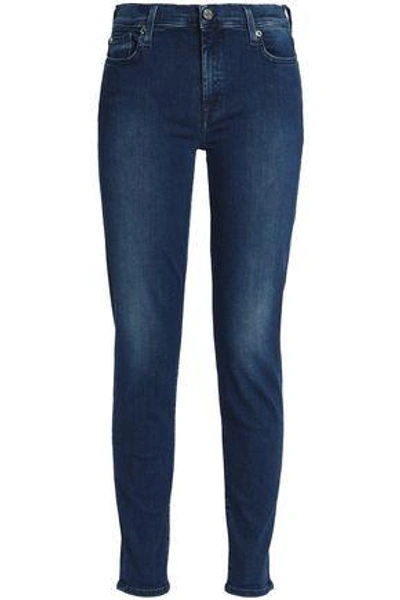 7 For All Mankind Woman Faded High-rise Skinny Jeans Dark Denim In Blue