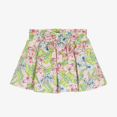 Pan Con Chocolate Babies' Girls Pink Floral Cotton Skirt