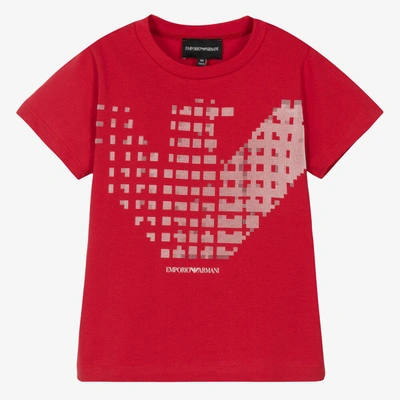 Emporio Armani Kids' Boys Red Cotton Pixel Eagle T-shirt