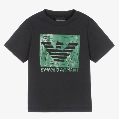 Emporio Armani Kids' Boys Blue Cotton Sketch Eagle T-shirt