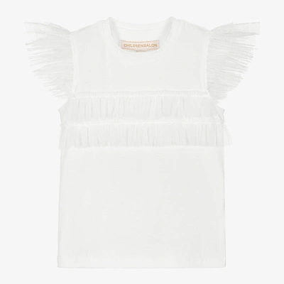 Childrensalon Occasions Kids' Girls White Cotton & Tulle Frill T-shirt