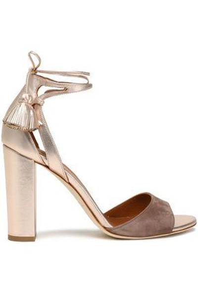 Malone Souliers Woman Cutout Metallic Leather And Suede Sandals Gold