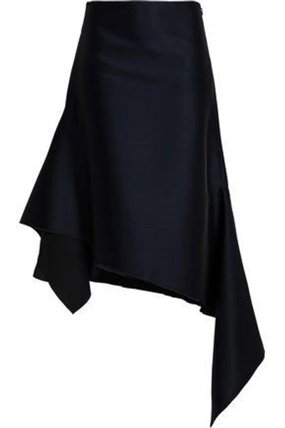 Dion Lee Woman Asymmetric Wool-blend Midi Skirt Black In Midnight Blue