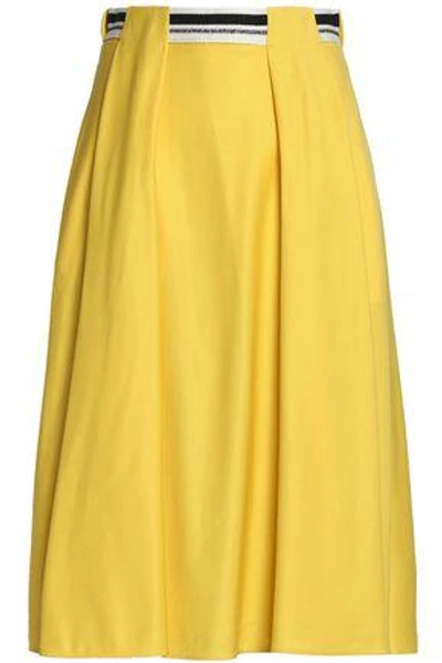Vionnet Woman Grosgrain-trimmed Pleated Wool-blend Skirt Yellow
