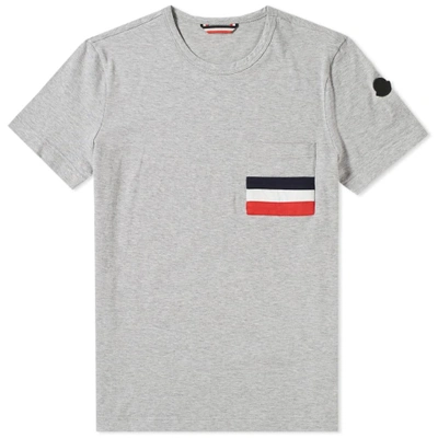 Moncler Tricolour Taping Pocket Tee In Grey