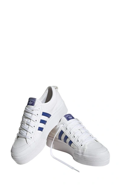 Adidas Originals Nizza Platform Sneaker In White/ Semi Lucid Blue/ Black