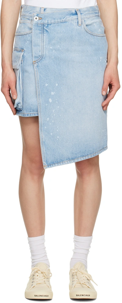 Off-white Asymmetric Denim Miniskirt In Light Blue White