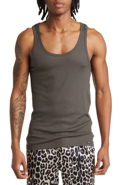 Tom Ford Scoop-neck Ribbed Tank Top In Military Green