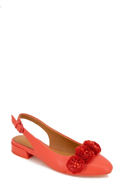 Gentle Souls By Kenneth Cole Anana Raffia Flower Slingback Flat In Bright Coral