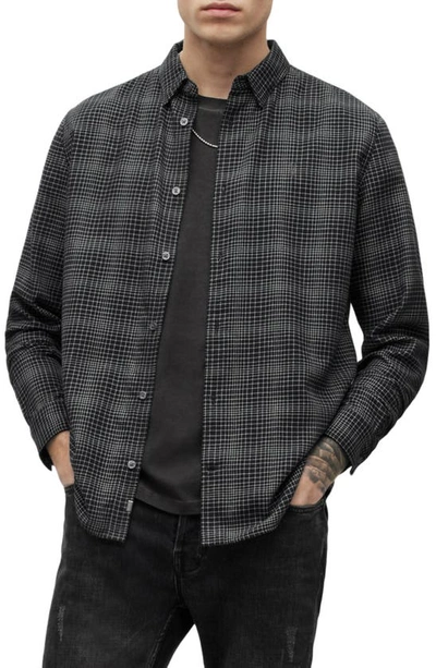 Allsaints Tucker Check Relaxed Fit Button Down Shirt In Black