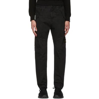 Stone Island Straight-leg Cotton-drill Cargo Trousers In Black