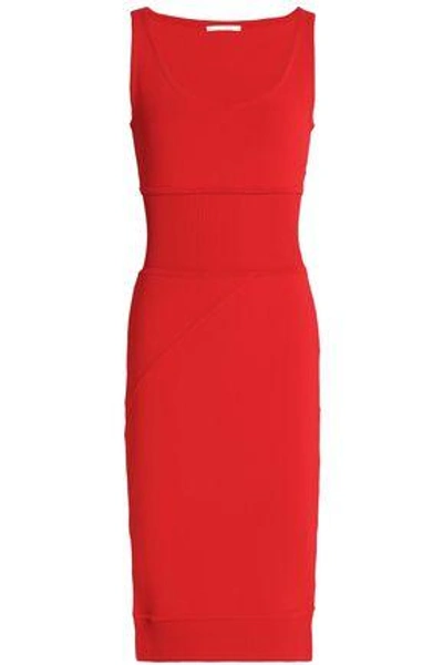 Antonio Berardi Woman Ribbed Knit-paneled Stretch-knit Dress Red