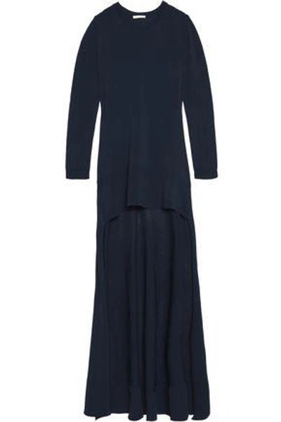 Antonio Berardi Woman Asymmetric Belted Knitted Maxi Dress Navy
