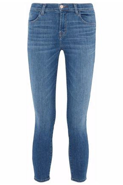 J Brand Cropped Faded Mid-rise Skinny Jeans In Mid Denim