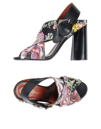 3.1 Phillip Lim / フィリップ リム Woman Leather-trimmed Studded Printed Twill And Crepe Sandals Black