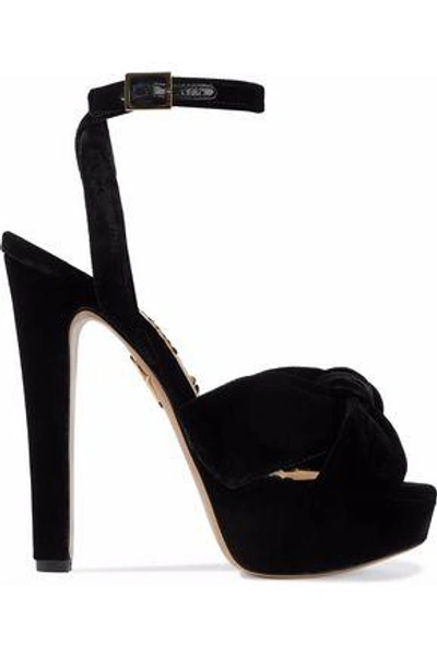 Charlotte Olympia Woman Knotted Velvet Platform Sandals Black