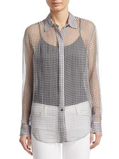 Theory Silk Sheer Button-front Blouse In Black Ivory