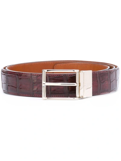 Santoni Crocodile Leather Belt In Brown